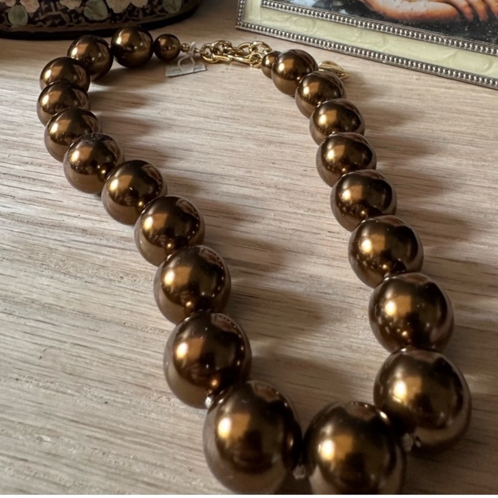 Carolee vintage bronze faux, pearl statement necklace- gold tone, toggle, clasp
